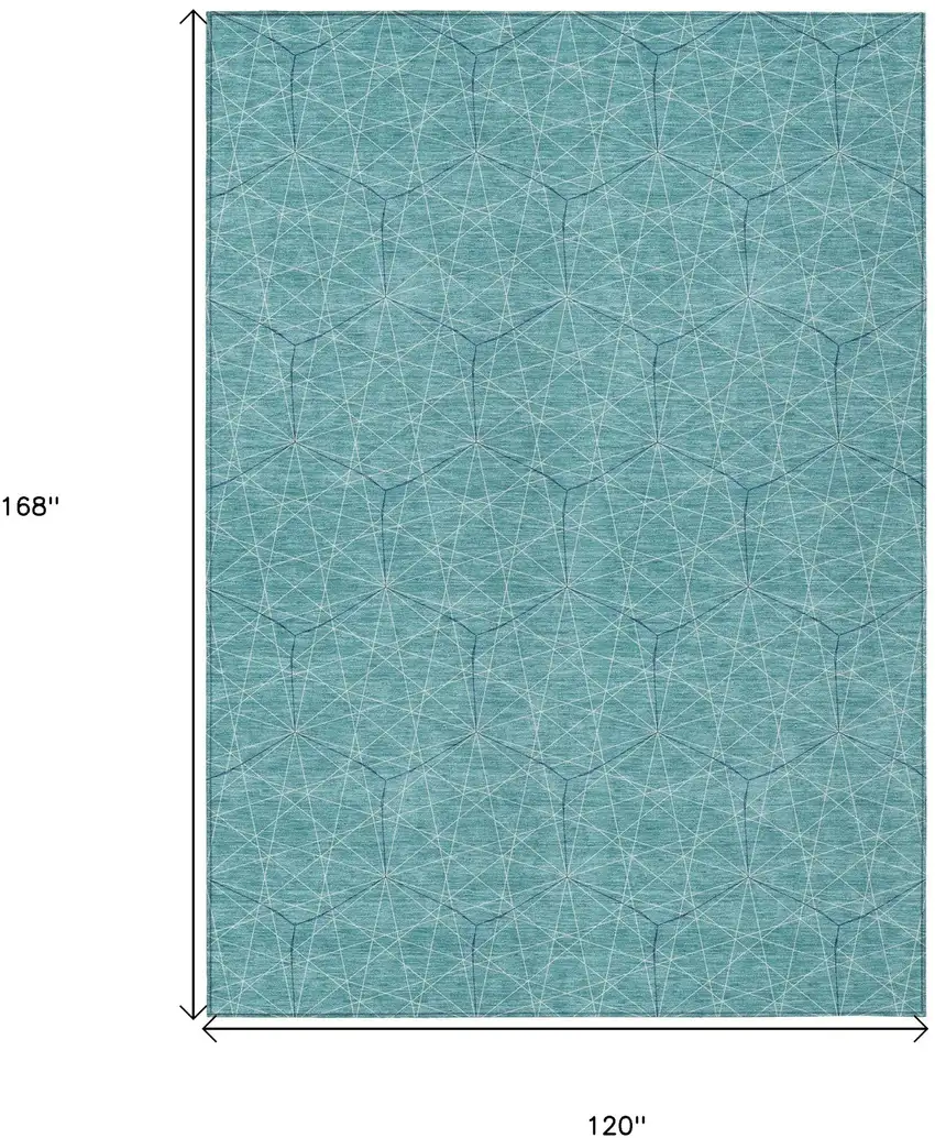 Teal Blue Black And Ivory Geometric Washable Indoor Outdoor Area Rug Photo 3