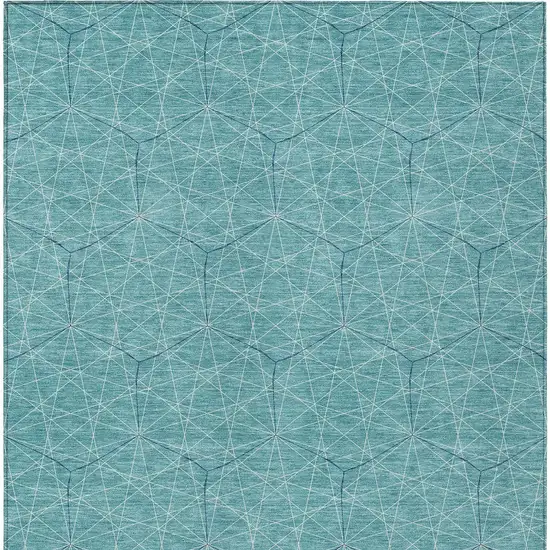 Teal Blue Black And Ivory Geometric Washable Indoor Outdoor Area Rug Photo 6