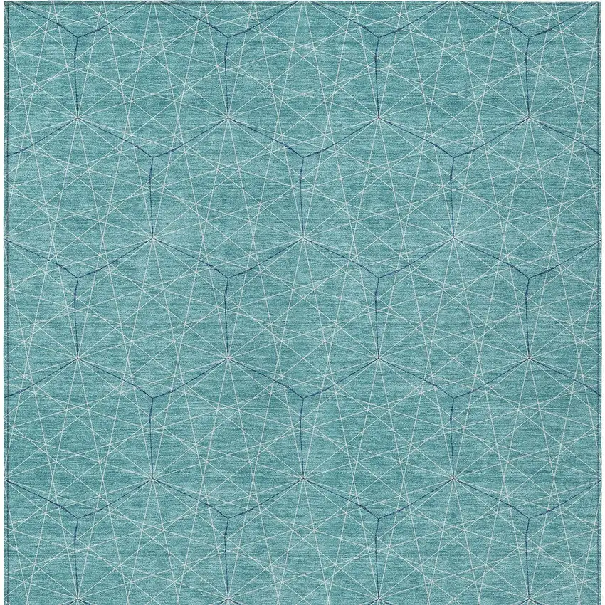 Teal Blue Black And Ivory Geometric Washable Indoor Outdoor Area Rug Photo 6