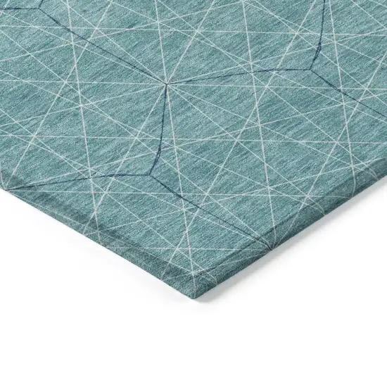 Teal Blue Black And Ivory Geometric Washable Indoor Outdoor Area Rug Photo 4
