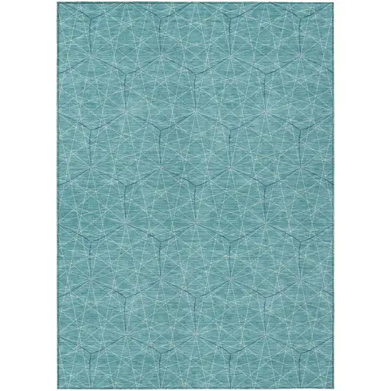 Teal Blue Black And Ivory Geometric Washable Indoor Outdoor Area Rug Photo 2