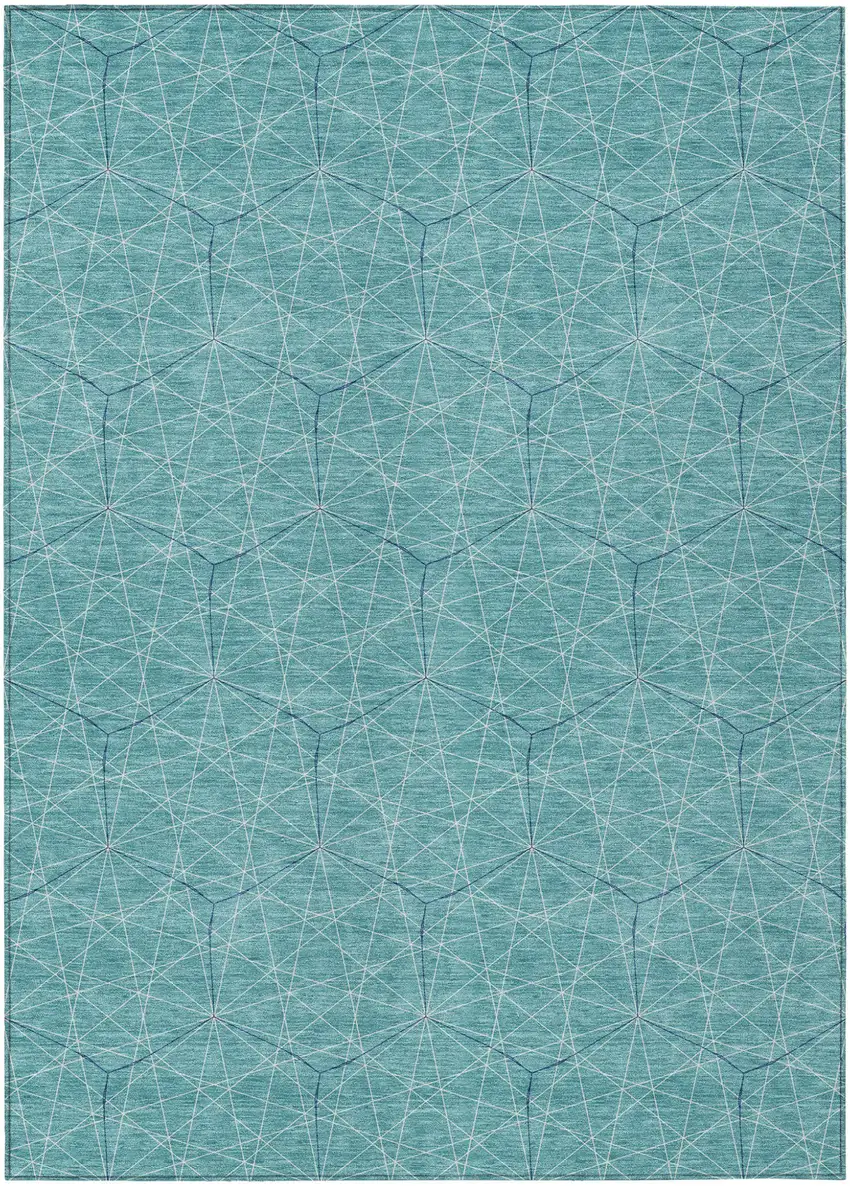 Teal Blue Black And Ivory Geometric Washable Indoor Outdoor Area Rug Photo 2