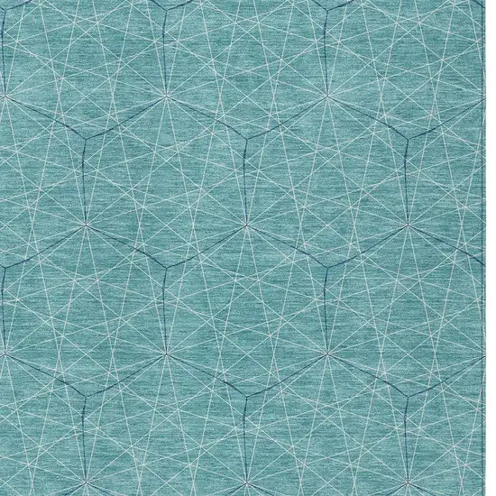 Teal Blue Black And Ivory Geometric Washable Indoor Outdoor Area Rug Photo 5