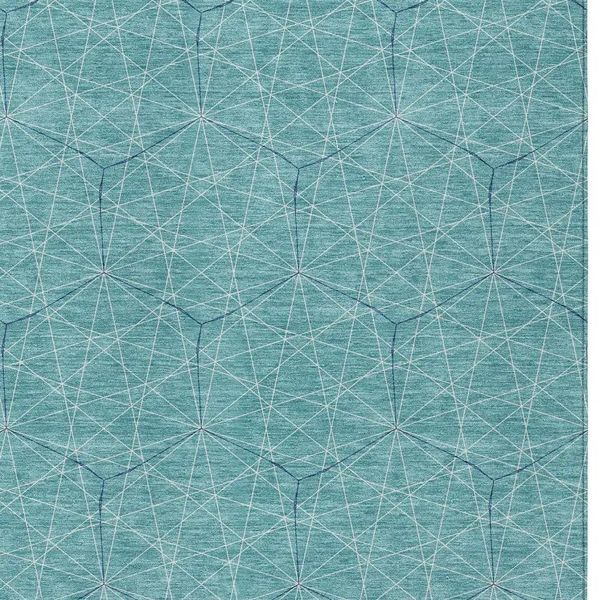 Teal Blue Black And Ivory Geometric Washable Indoor Outdoor Area Rug Photo 5