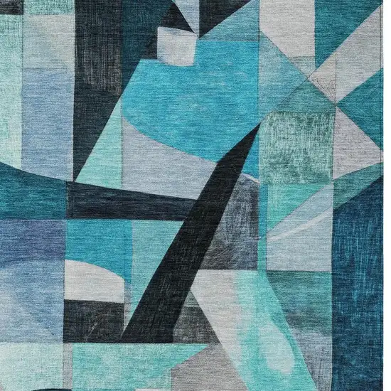 Teal Blue Black Aqua And Turquoise Abstract Washable Indoor Outdoor Area Rug Photo 4
