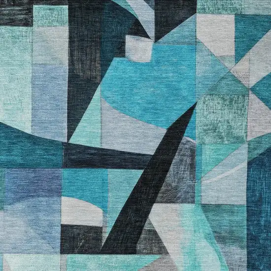 Teal Blue Black Aqua And Turquoise Abstract Washable Indoor Outdoor Area Rug Photo 4