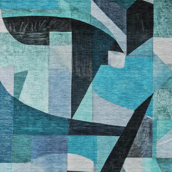 Teal Blue Black Aqua And Turquoise Abstract Washable Indoor Outdoor Area Rug Photo 3