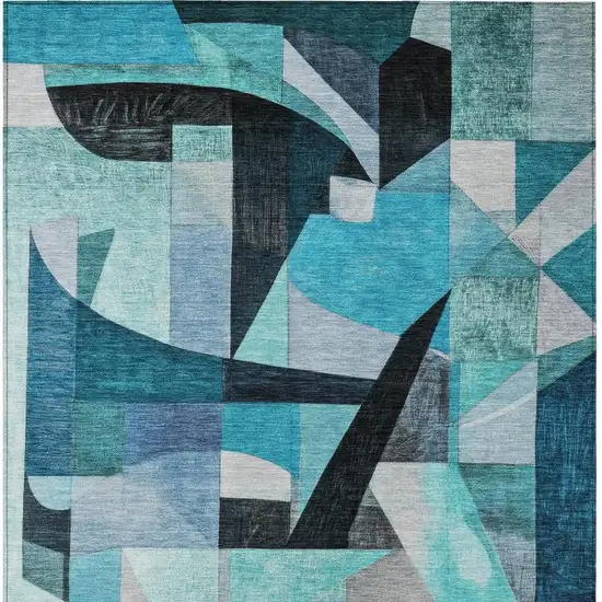 Teal Blue Black Aqua And Turquoise Abstract Washable Indoor Outdoor Area Rug Photo 4