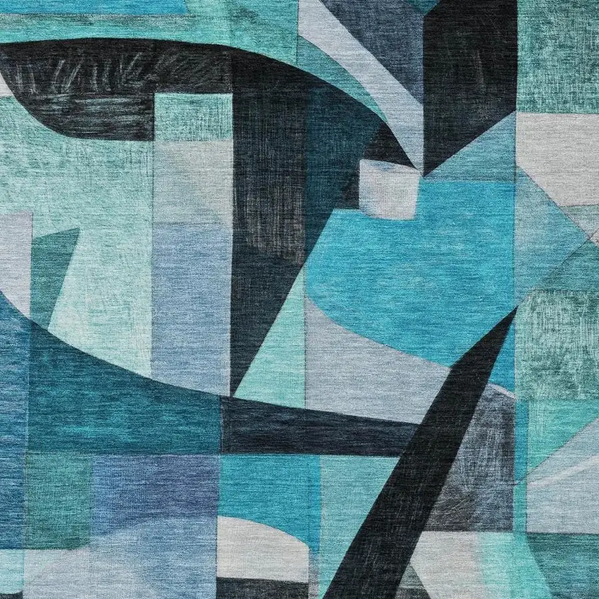 Teal Blue Black Aqua And Turquoise Abstract Washable Indoor Outdoor Area Rug Photo 3