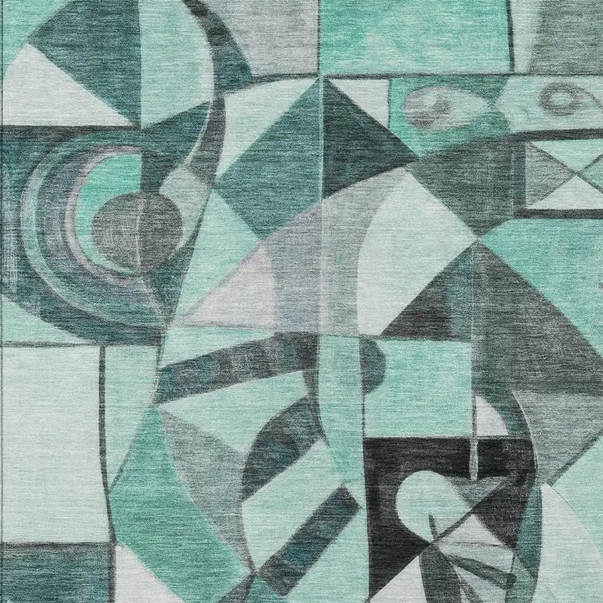 Teal Blue Black Ivory And Gray Abstract Washable Indoor Outdoor Area Rug Photo 4