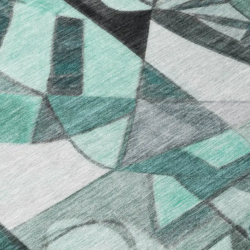 Teal Blue Black Ivory And Gray Abstract Washable Indoor Outdoor Area Rug Photo 8