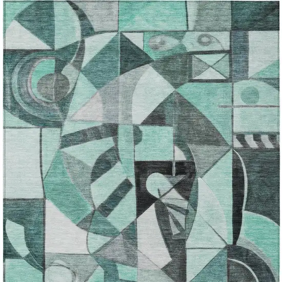 Teal Blue Black Ivory And Gray Abstract Washable Indoor Outdoor Area Rug Photo 6