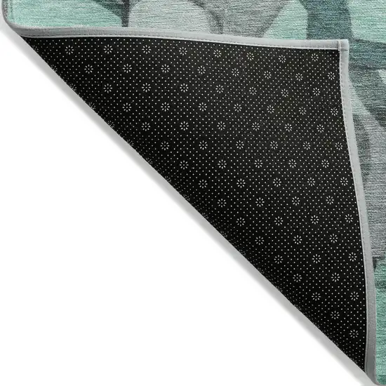 Teal Blue Black Ivory And Gray Abstract Washable Indoor Outdoor Area Rug Photo 8