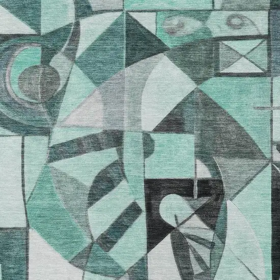 Teal Blue Black Ivory And Gray Abstract Washable Indoor Outdoor Area Rug Photo 3