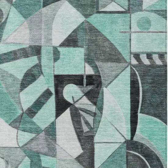 Teal Blue Black Ivory And Gray Abstract Washable Indoor Outdoor Area Rug Photo 8