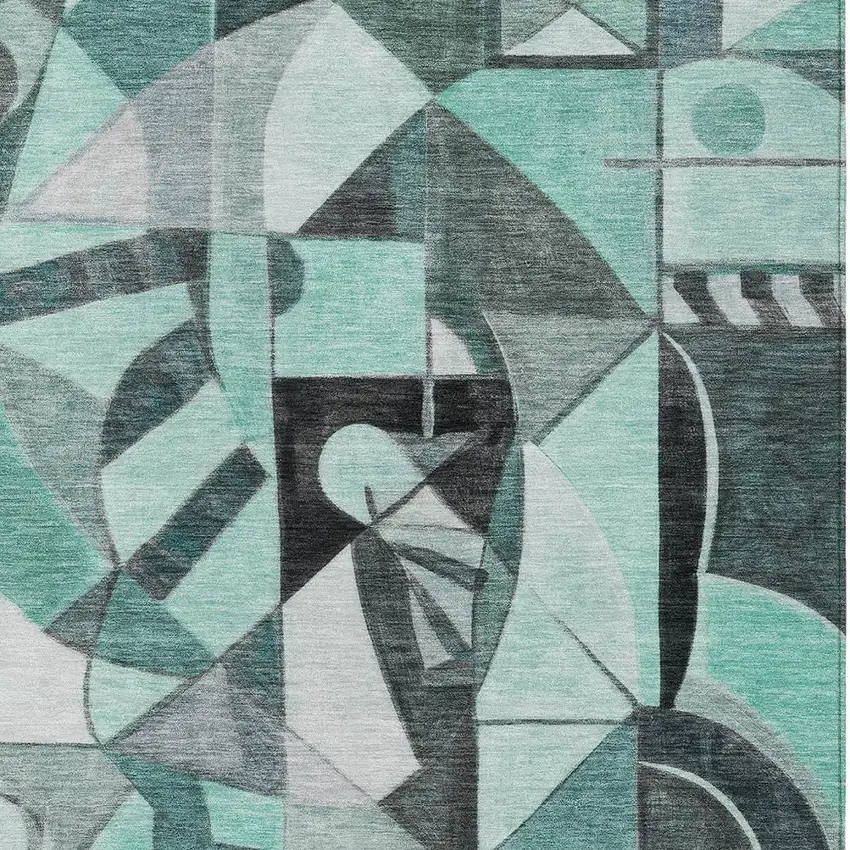 Teal Blue Black Ivory And Gray Abstract Washable Indoor Outdoor Area Rug Photo 8