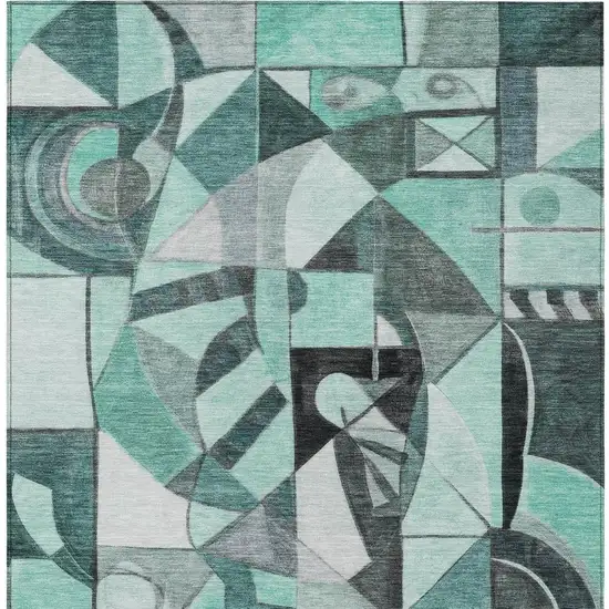 Teal Blue Black Ivory And Gray Abstract Washable Indoor Outdoor Area Rug Photo 4