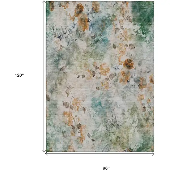 Teal Blue And Green Floral Washable Indoor Outdoor Area Rug Photo 7