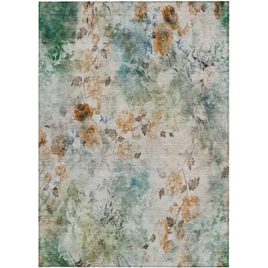 Teal Blue Blue And Green Floral Washable Indoor Outdoor Area Rug Photo 5