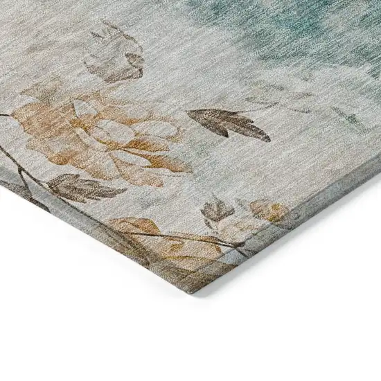 Teal Blue Blue And Green Floral Washable Indoor Outdoor Area Rug Photo 3