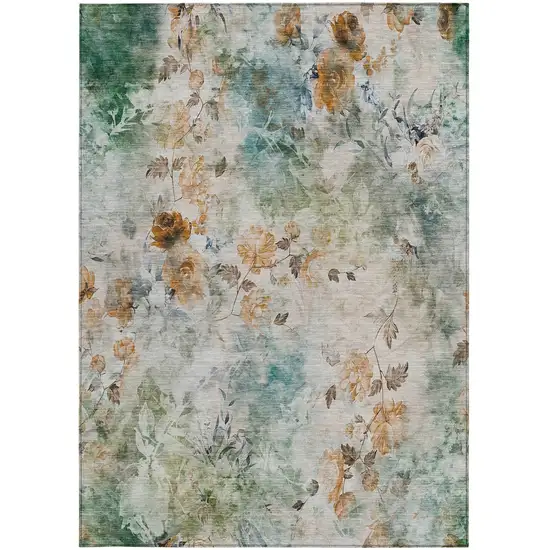 Teal Blue Blue And Green Floral Washable Indoor Outdoor Area Rug Photo 7
