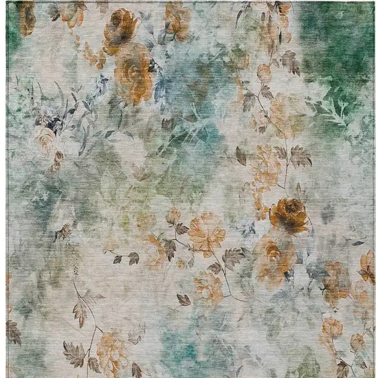 Teal Blue Blue And Green Floral Washable Indoor Outdoor Area Rug Photo 7