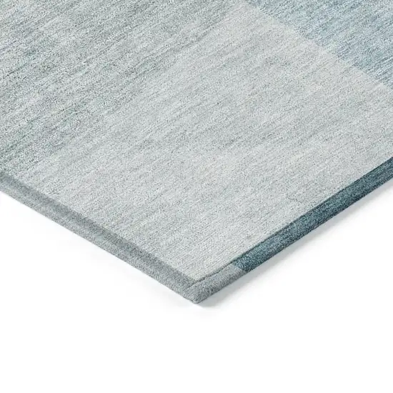Teal Blue Blue And Silver Geometric Washable Indoor Outdoor Area Rug Photo 5