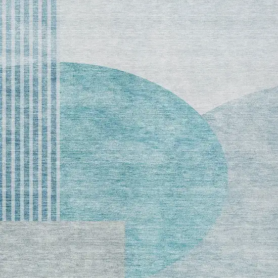 Teal Blue Blue And Silver Geometric Washable Indoor Outdoor Area Rug Photo 6