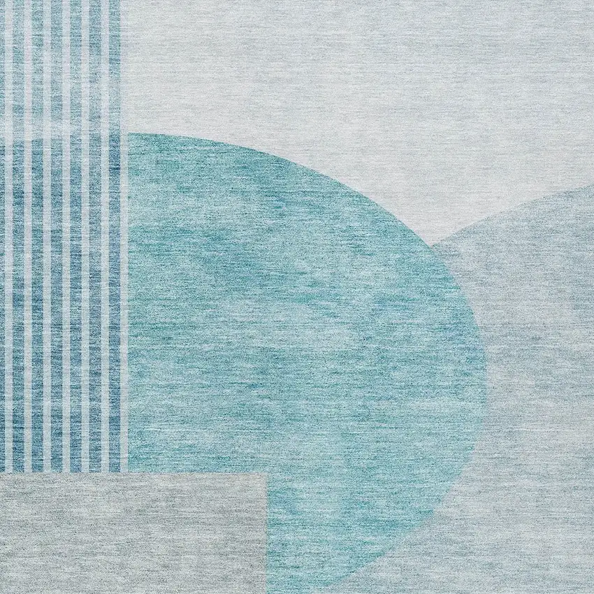 Teal Blue Blue And Silver Geometric Washable Indoor Outdoor Area Rug Photo 6