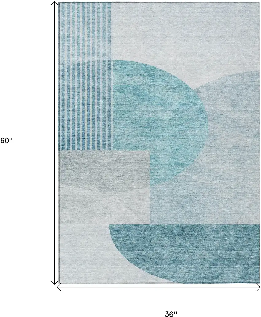 Teal Blue Blue And Silver Geometric Washable Indoor Outdoor Area Rug Photo 3