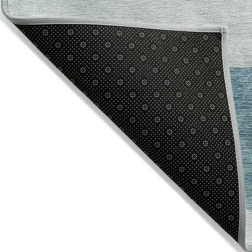 Teal Blue Blue And Silver Geometric Washable Indoor Outdoor Area Rug Photo 4