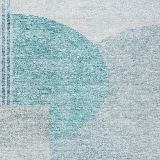 Teal Blue Blue And Silver Geometric Washable Indoor Outdoor Area Rug Photo 6