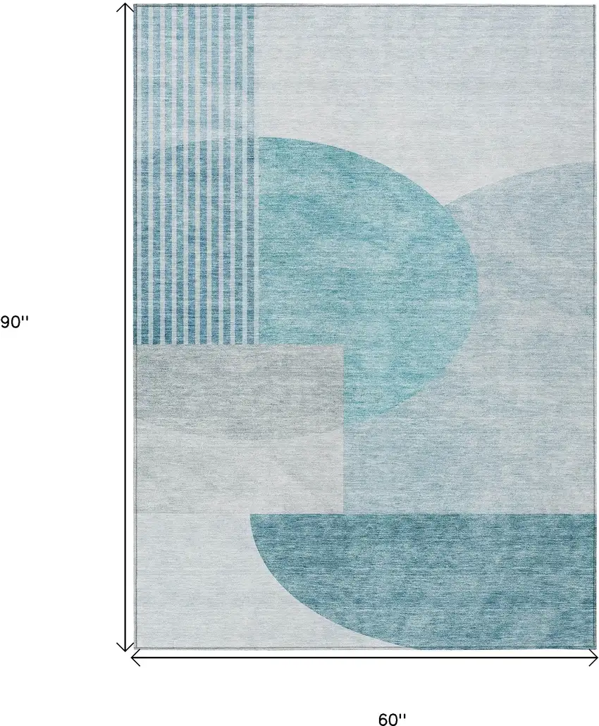 Teal Blue Blue And Silver Geometric Washable Indoor Outdoor Area Rug Photo 3