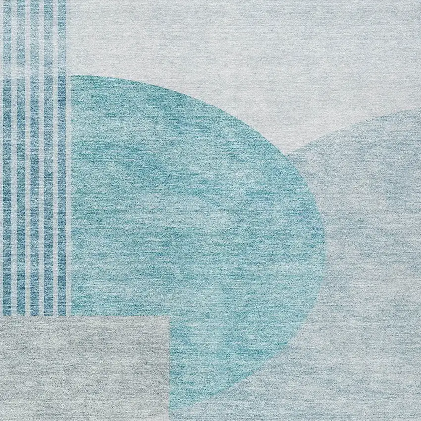 Teal Blue Blue And Silver Geometric Washable Indoor Outdoor Area Rug Photo 6