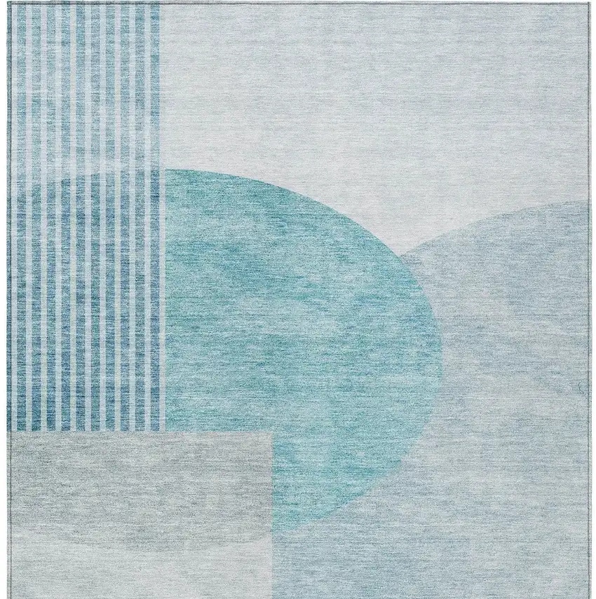 Teal Blue Blue And Silver Geometric Washable Indoor Outdoor Area Rug Photo 7