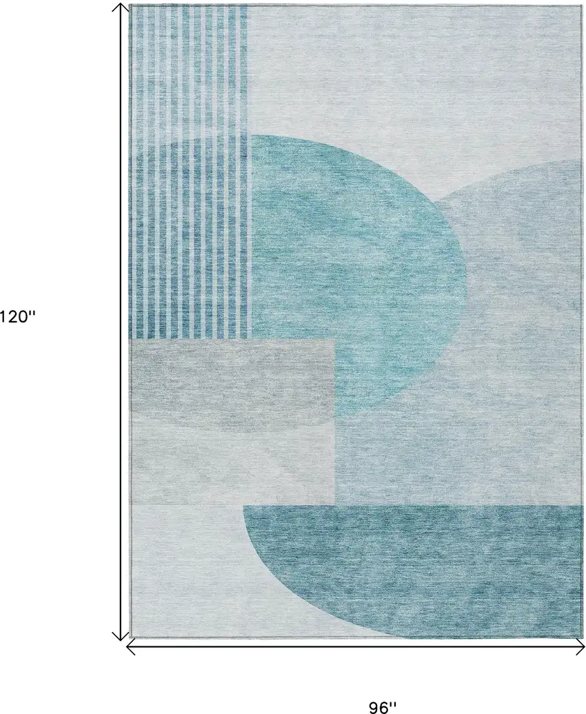 Teal Blue Blue And Silver Geometric Washable Indoor Outdoor Area Rug Photo 3