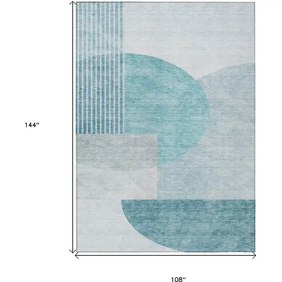Teal Blue Blue And Silver Geometric Washable Indoor Outdoor Area Rug Photo 3