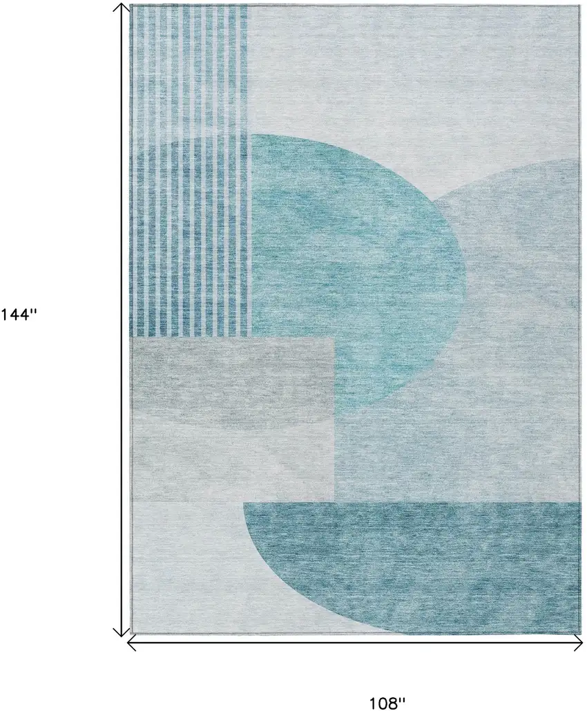 Teal Blue Blue And Silver Geometric Washable Indoor Outdoor Area Rug Photo 3