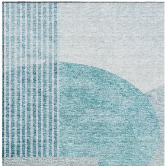 Teal Blue Blue And Silver Geometric Washable Indoor Outdoor Area Rug Photo 6