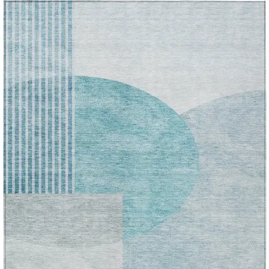 Teal Blue Blue And Silver Geometric Washable Indoor Outdoor Area Rug Photo 6