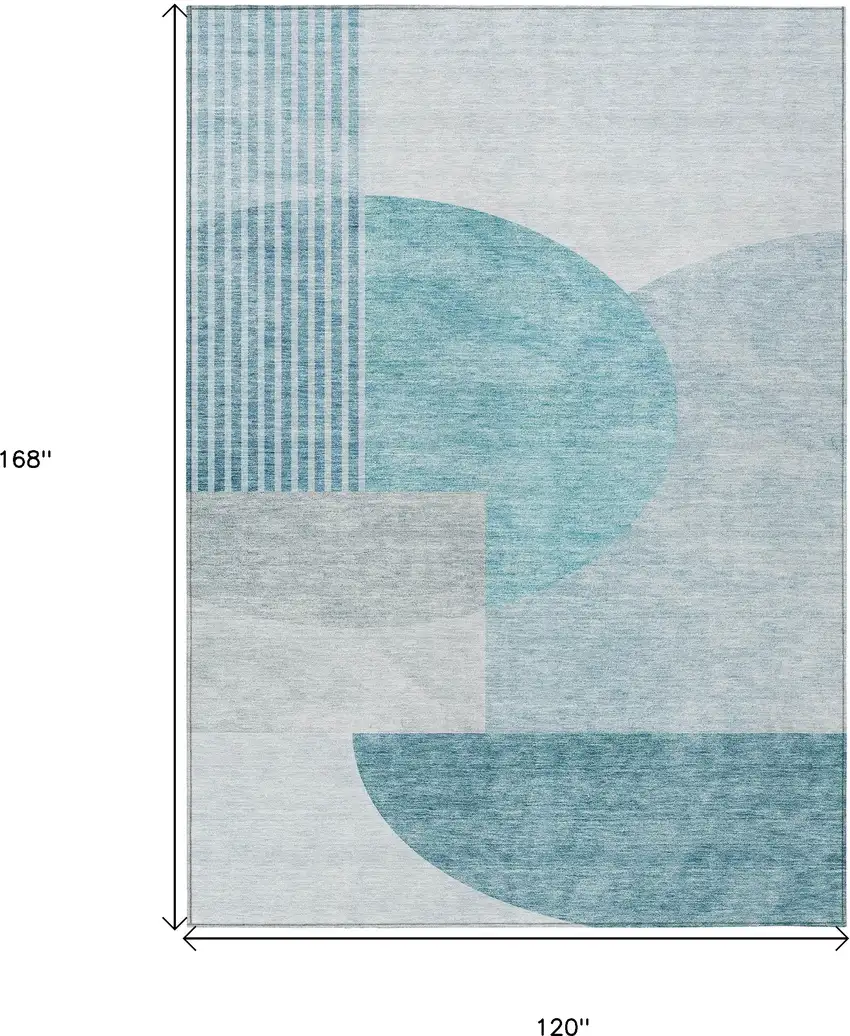 Teal Blue Blue And Silver Geometric Washable Indoor Outdoor Area Rug Photo 3