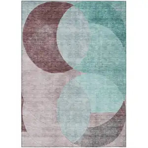 Photo of Teal Blue Brown And Beige Geometric Washable Indoor Outdoor Area Rug