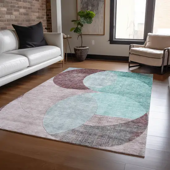 Teal Blue Brown And Beige Geometric Washable Indoor Outdoor Area Rug Photo 8