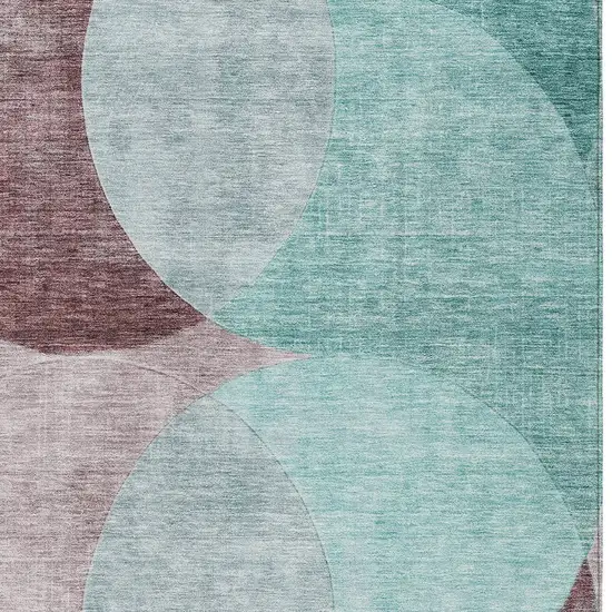 Teal Blue Brown And Beige Geometric Washable Indoor Outdoor Area Rug Photo 5