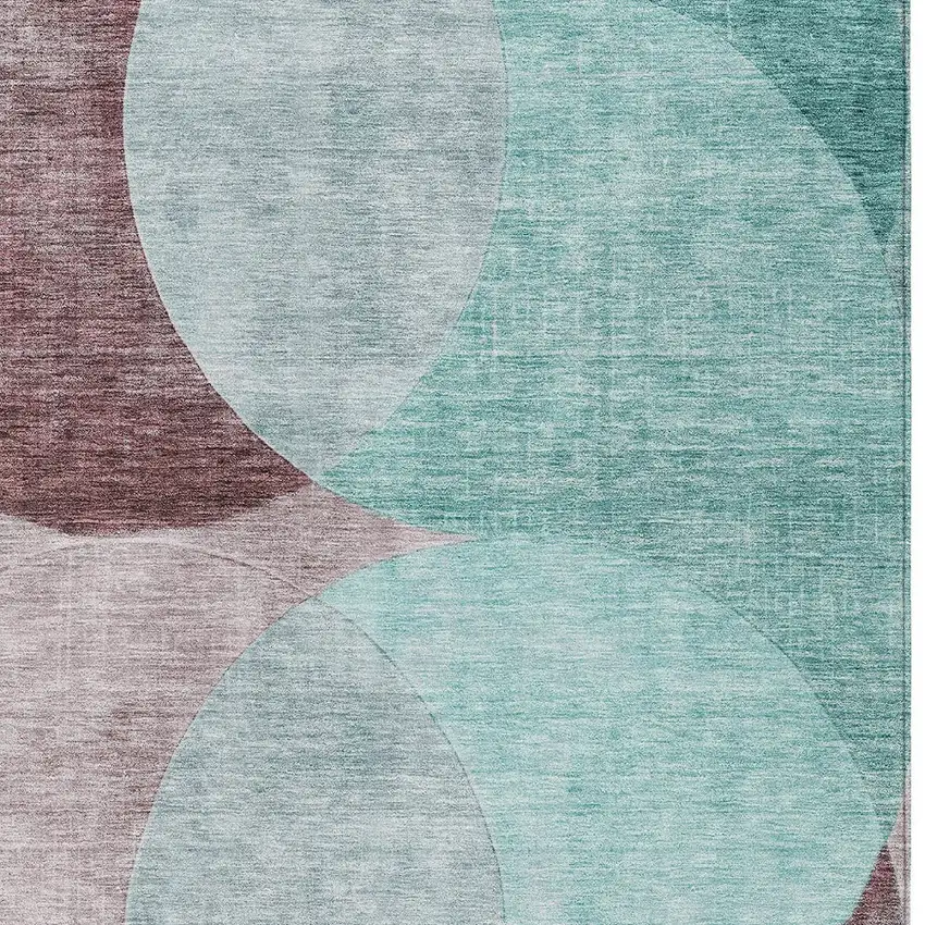 Teal Blue Brown And Beige Geometric Washable Indoor Outdoor Area Rug Photo 5
