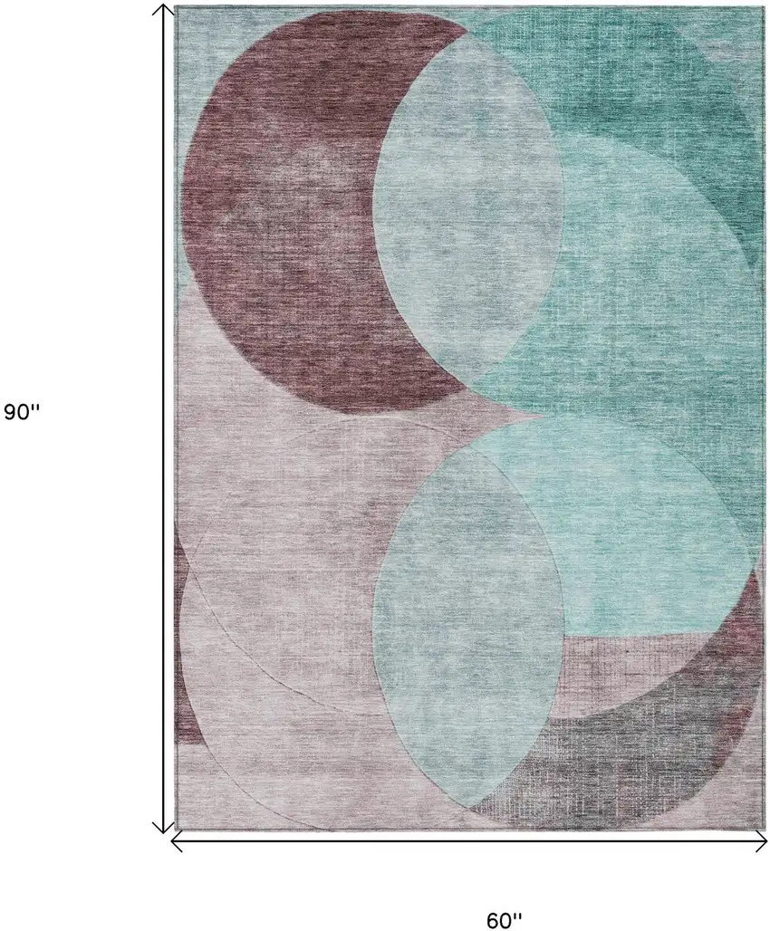 Teal Blue Brown And Beige Geometric Washable Indoor Outdoor Area Rug Photo 7