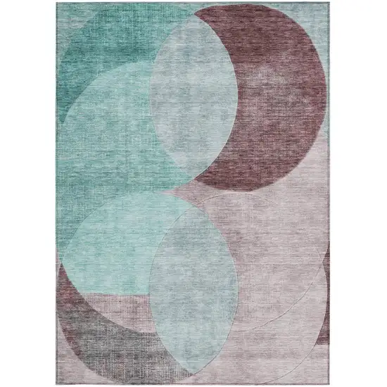 Teal Blue Brown And Beige Geometric Washable Indoor Outdoor Area Rug Photo 6