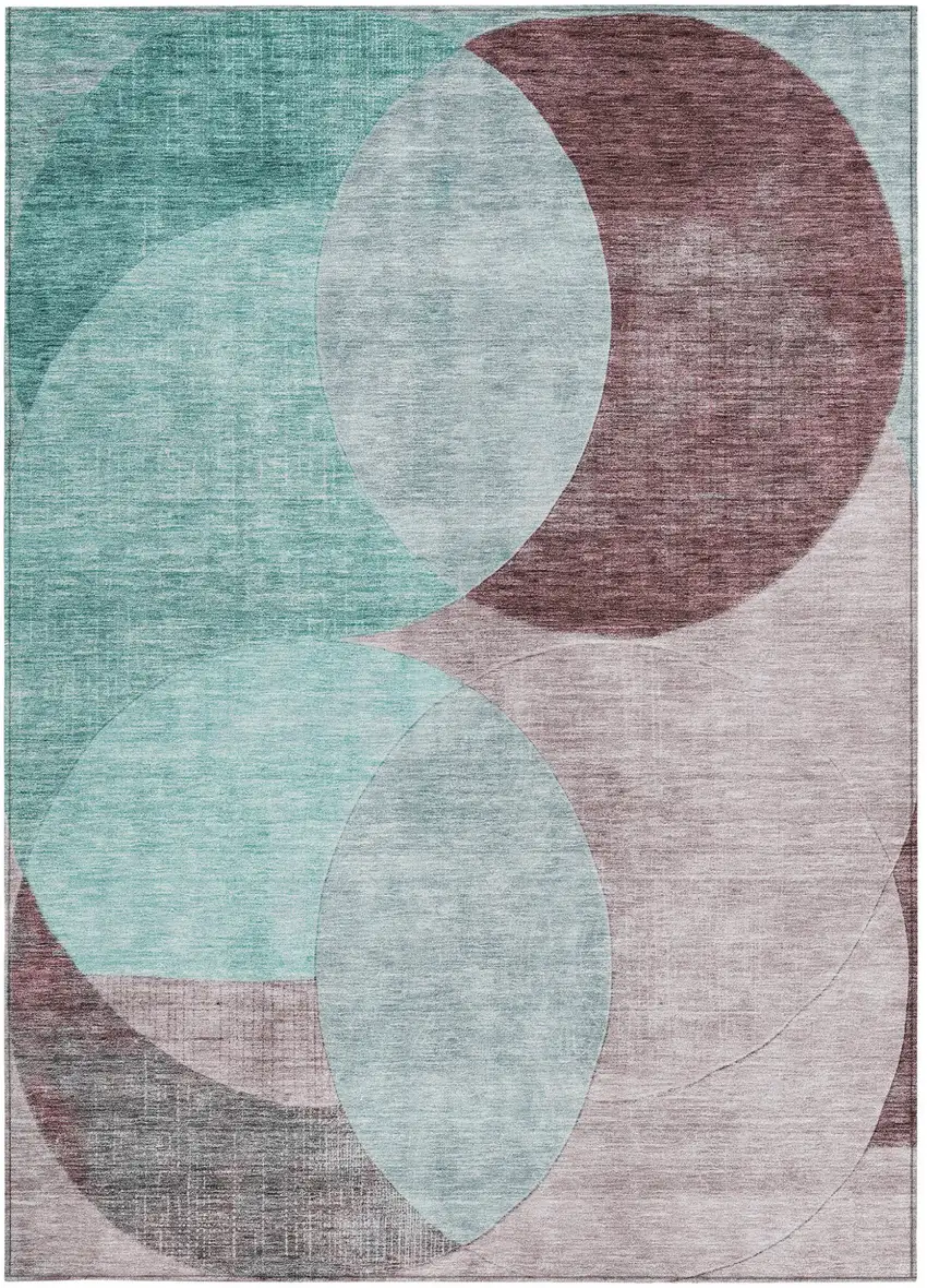 Teal Blue Brown And Beige Geometric Washable Indoor Outdoor Area Rug Photo 6
