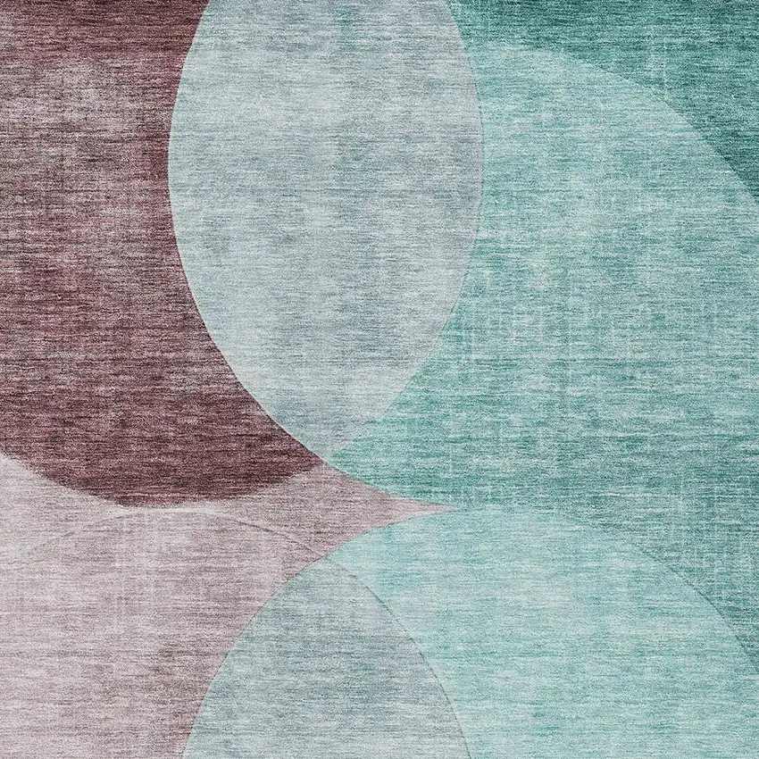 Teal Blue Brown And Beige Geometric Washable Indoor Outdoor Area Rug Photo 5