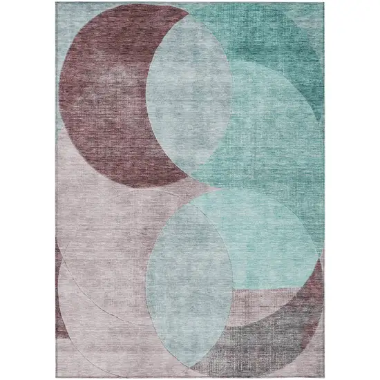 Teal Blue Brown And Beige Geometric Washable Indoor Outdoor Area Rug Photo 2